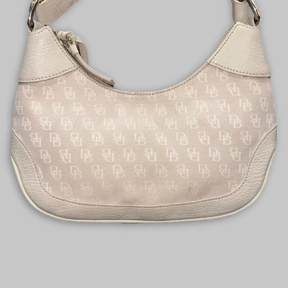 Vintage Dooney & Bourke Small Cream Monogram Hobo Shoulder Bag